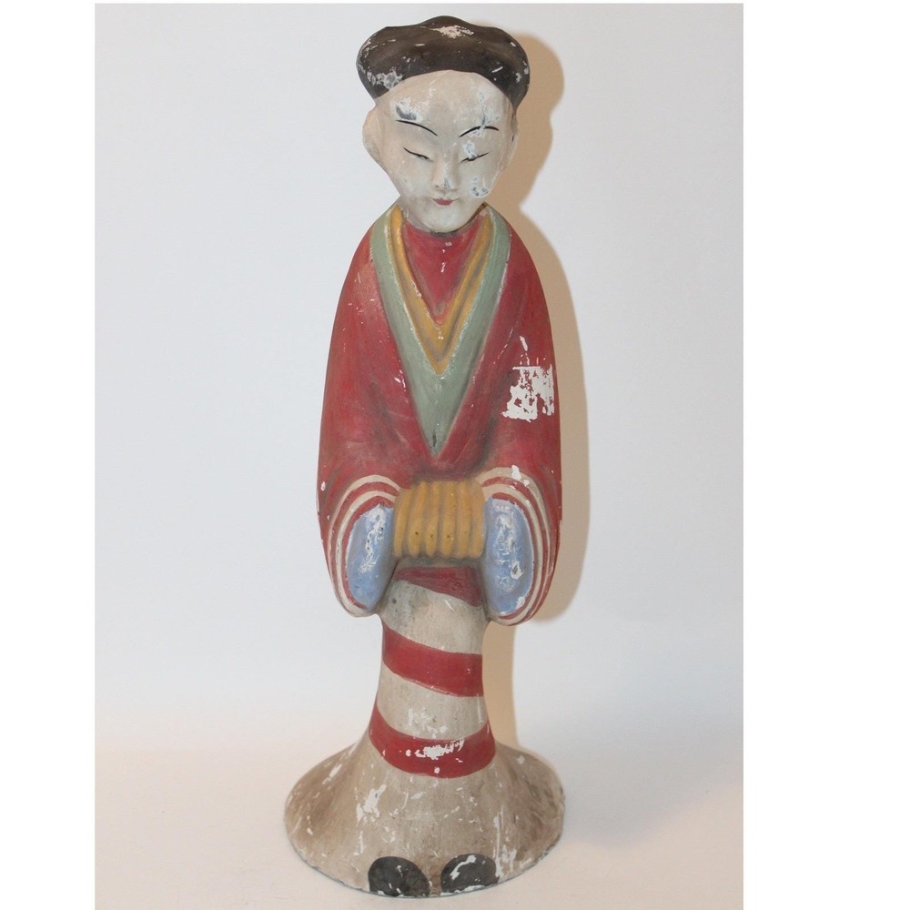 Vintage Chinese Asian Figurine Hand Painted Plaster Chalkware Statue Large 17"